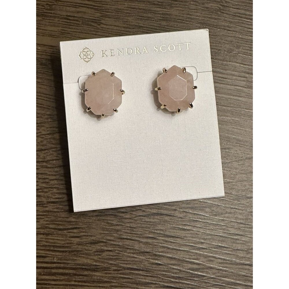 Kendra Scott Rose Quartz Morgan Stud Earrings in‎ Gold Retired Style Pink